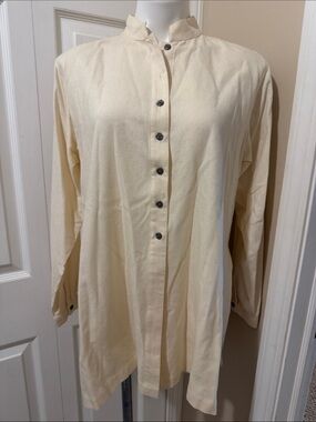 Vintage Cream Long Button-Front Tullah (Raw) Silk Women's Tunic Size S